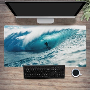 Strand Wellen Gaming Mousepad, Tropische Schreibtischmatte Meer Surf, XXL erweitertes Meer Mauspad, Surfen extra große Tastatur Schreibtischmatte für Gamer