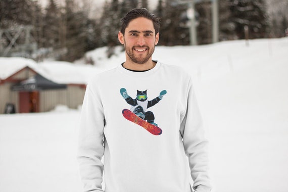 Sweat de snowboard chat cadeau de snowboard pull de ski de neige de chat de style pochoir sweat shirt de snowboard drole fans de chat de ski sports d hiver Etsy France