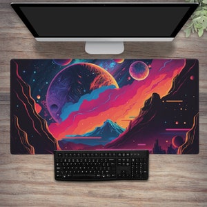 Fantasy Sci Fi Gaming Mousepad, Japanese Desk Mat Alien Planet, XXL Extended Anime Mouse Pad, lofi Extra large keyboard Deskmat for gamers