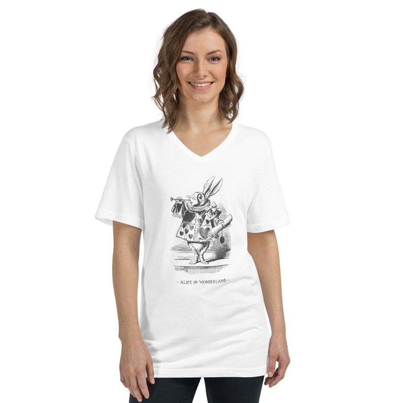 Alice in Wonderland V Neck Shirt White Rabbit Tshirt Mad - Etsy