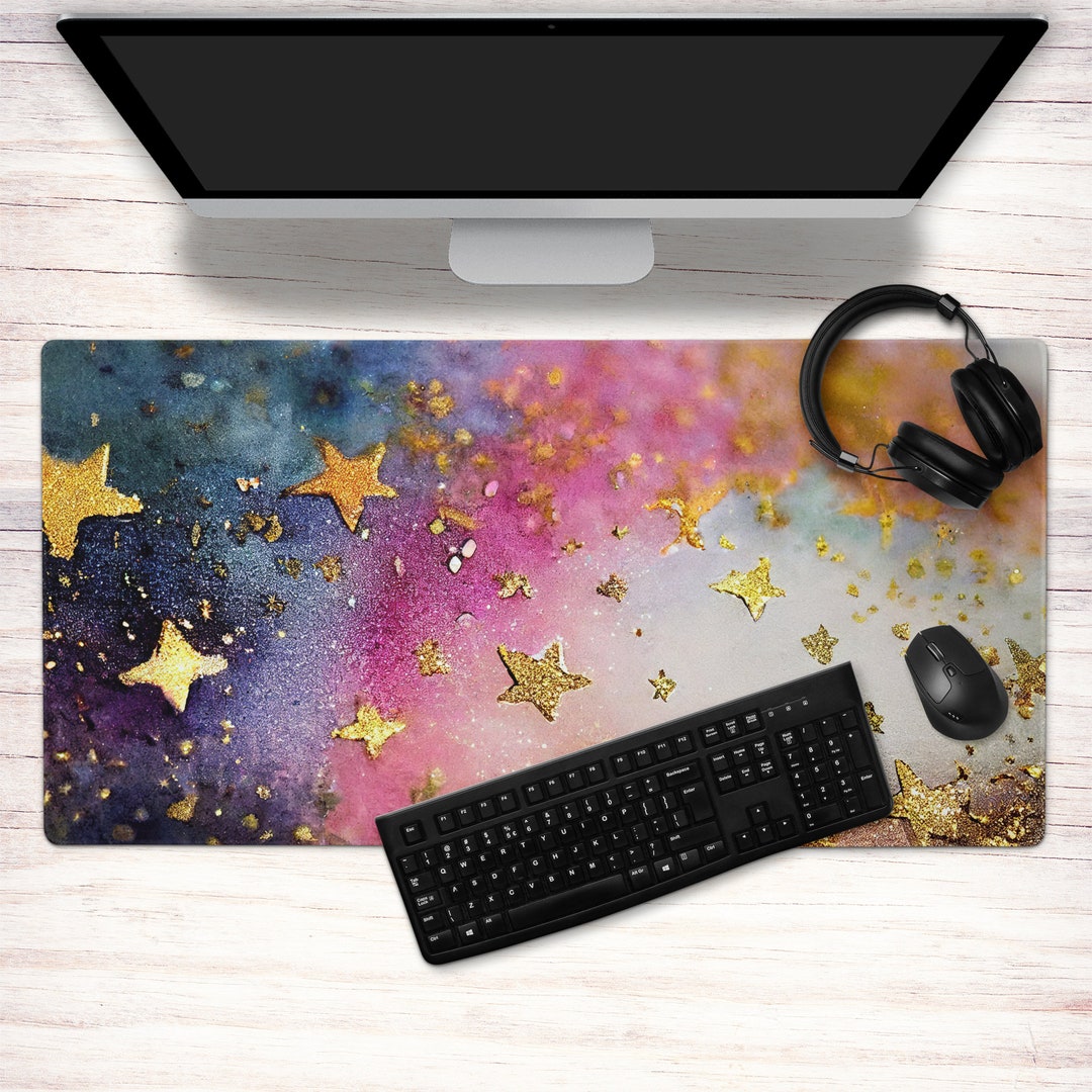 Pink Glitter Gaming Mousepad, Aesthetic Sparkle Desk Mat, XXL Cosmic