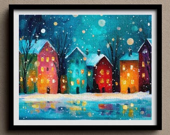 Weihnachtspuzzle Schneedorf, 110/500/1000/2000 Teile Wunderliche skandinavische Weihnachtspuzzle Weihnachtswandkunst