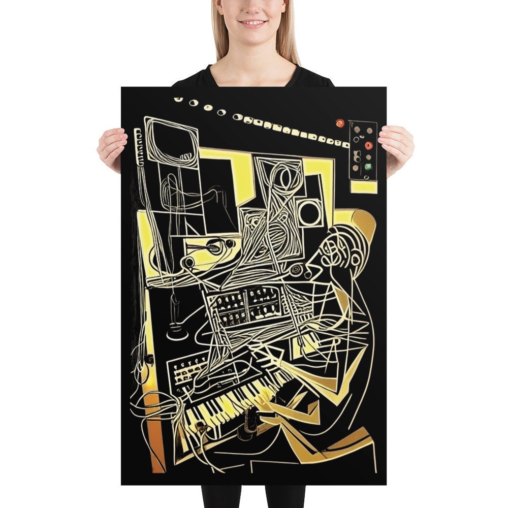 Pablo Picasso Style Poster, Synthesiser Art Poster, Modular Synth