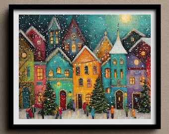Verschneites Weihnachtsdorf Jigsaw Puzzle: Wunderliche skandinavische Winterkunst