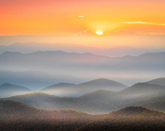 Blue Ridge Parkway print,canvas print,Sunrise photograph,Mountain Smoky Mountains,Nature print,Fine art print,Appalachian mountain photo,