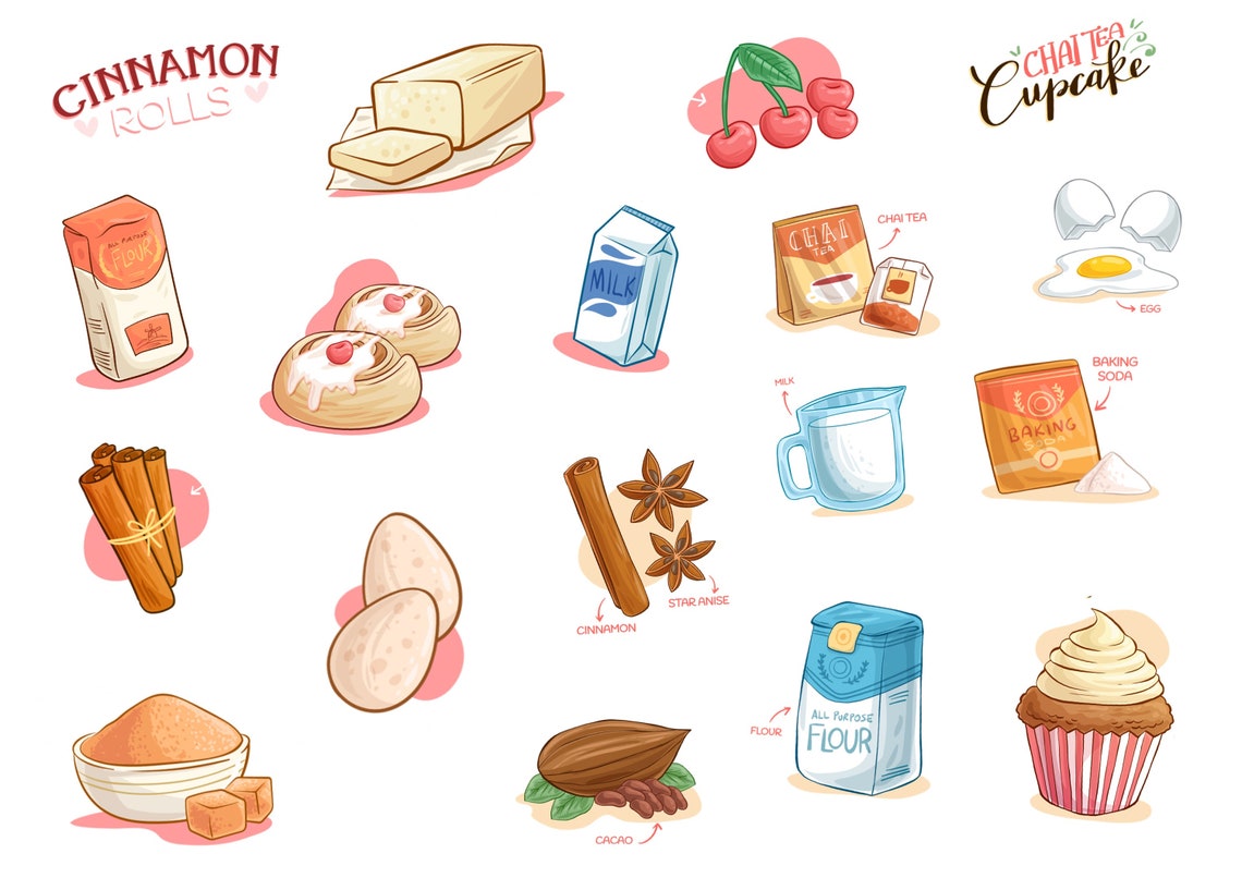 Baking Ingredients Recipe Stickers Set Digital Planner Stickers - Etsy