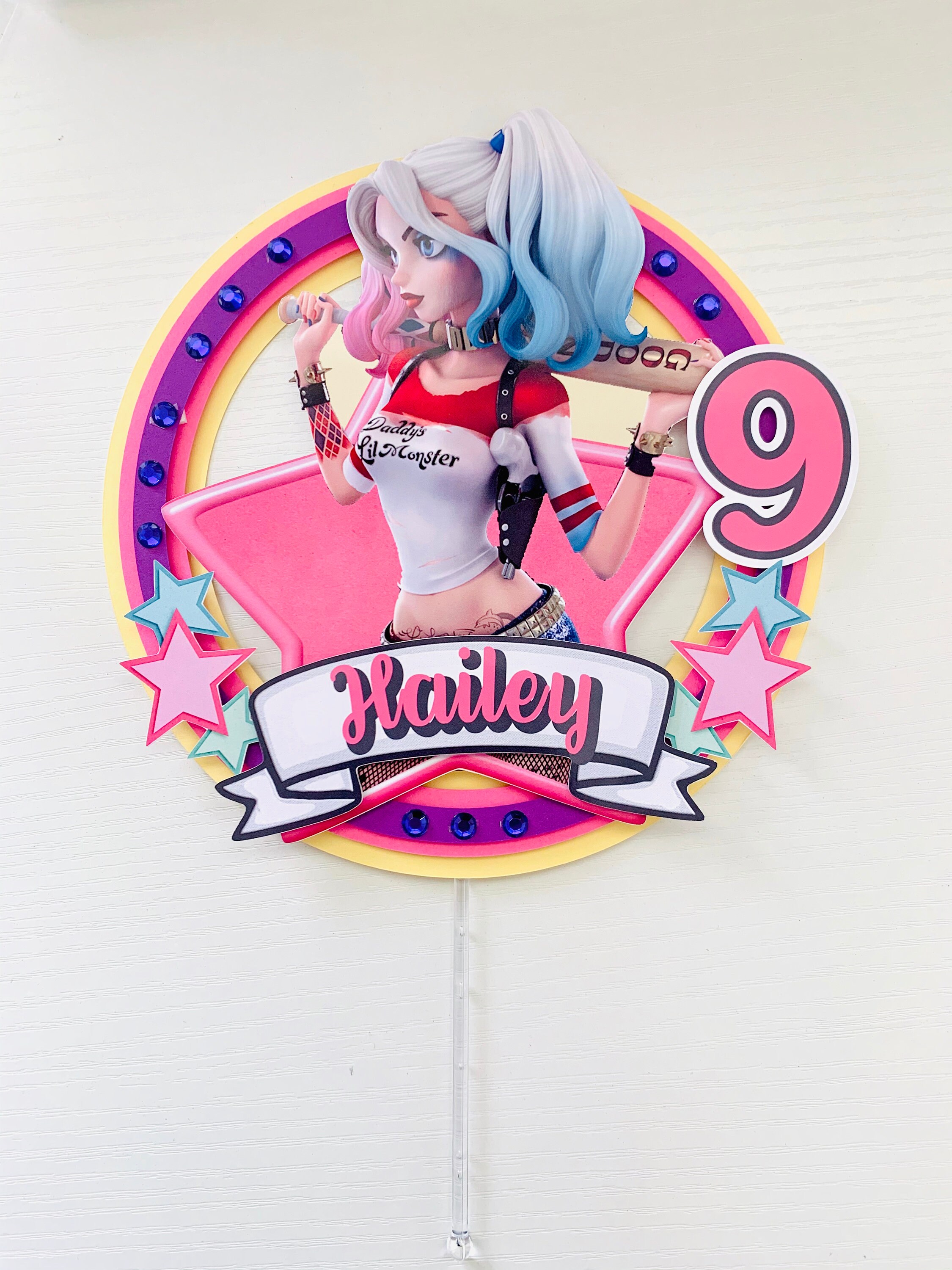 Personalized Harley Quinn Theme Cake Topper Etsy