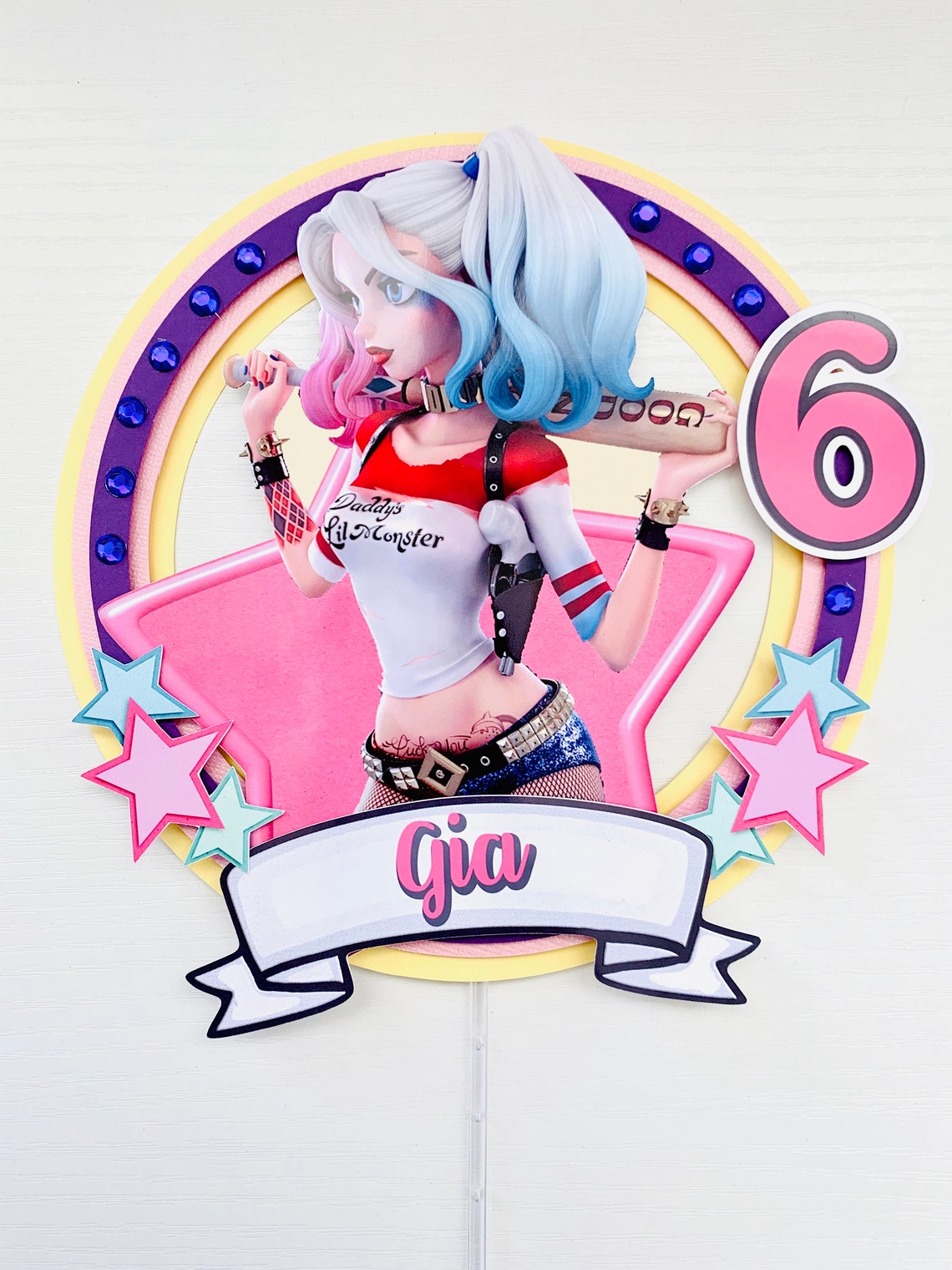 Personalized Harley Quinn Theme Cake Topper Etsy