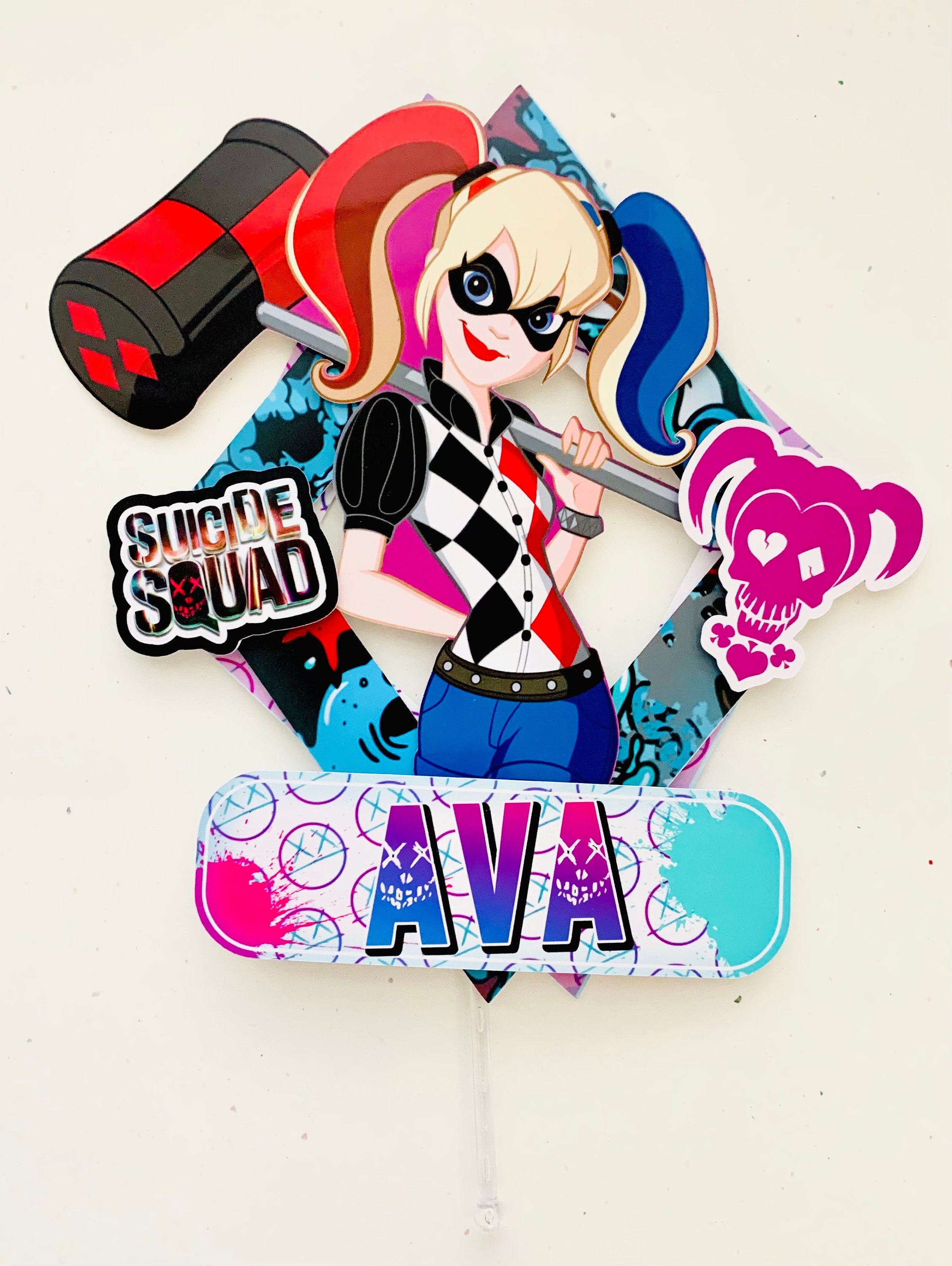 Personalized Harley Quinn Theme Cake Topper Etsy