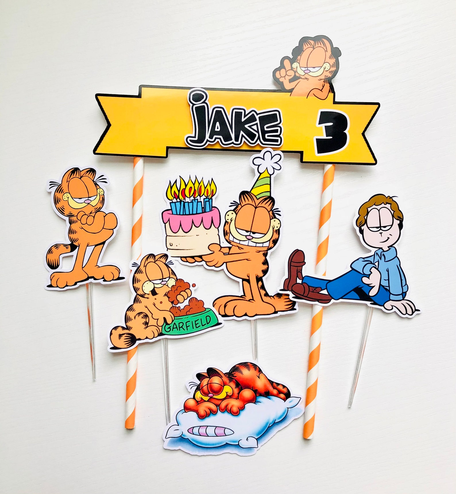 Personalized Garfield Theme Cake Topper | Etsy