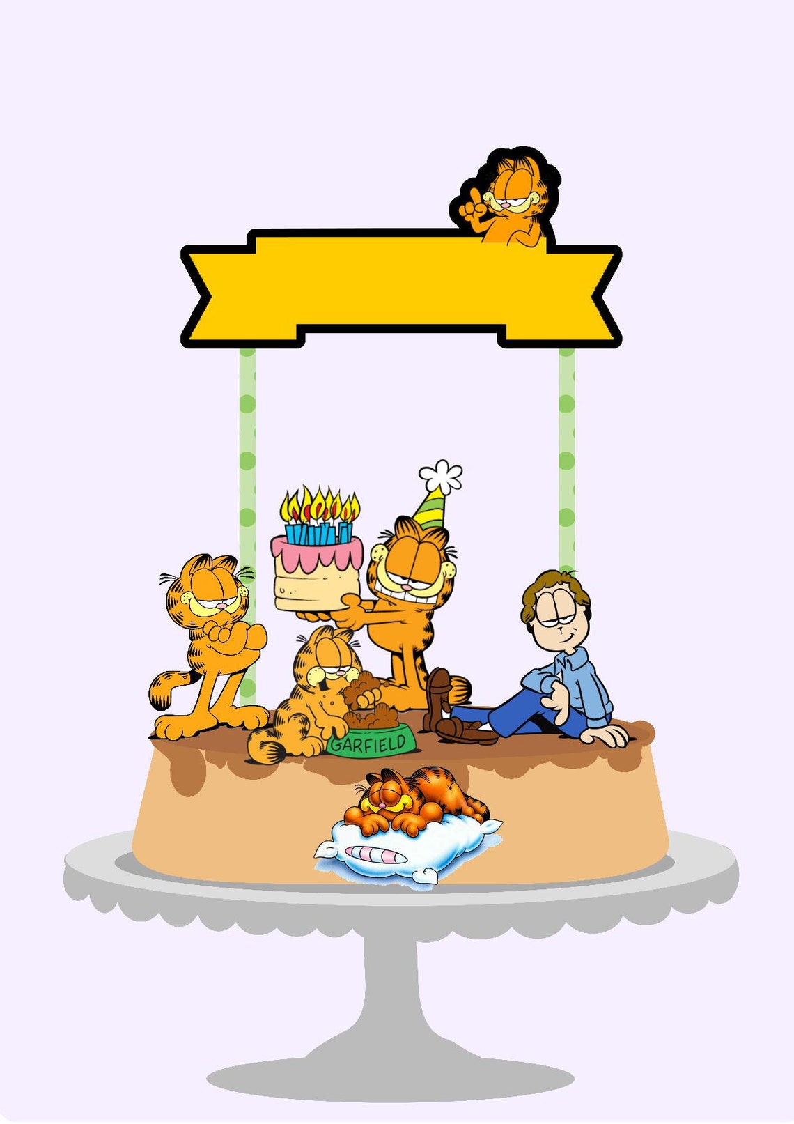 Personalized Garfield Theme Cake Topper | Etsy