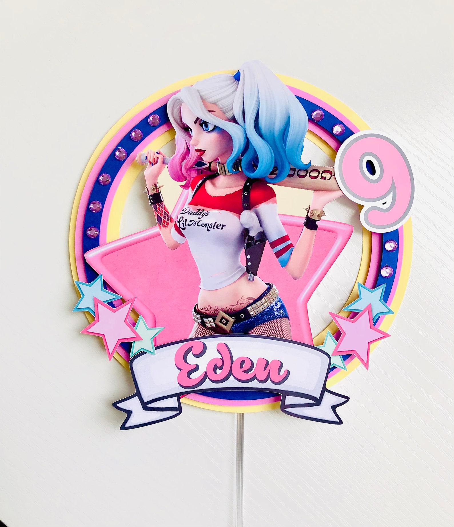 Personalized Harley Quinn Theme Cake Topper Etsy