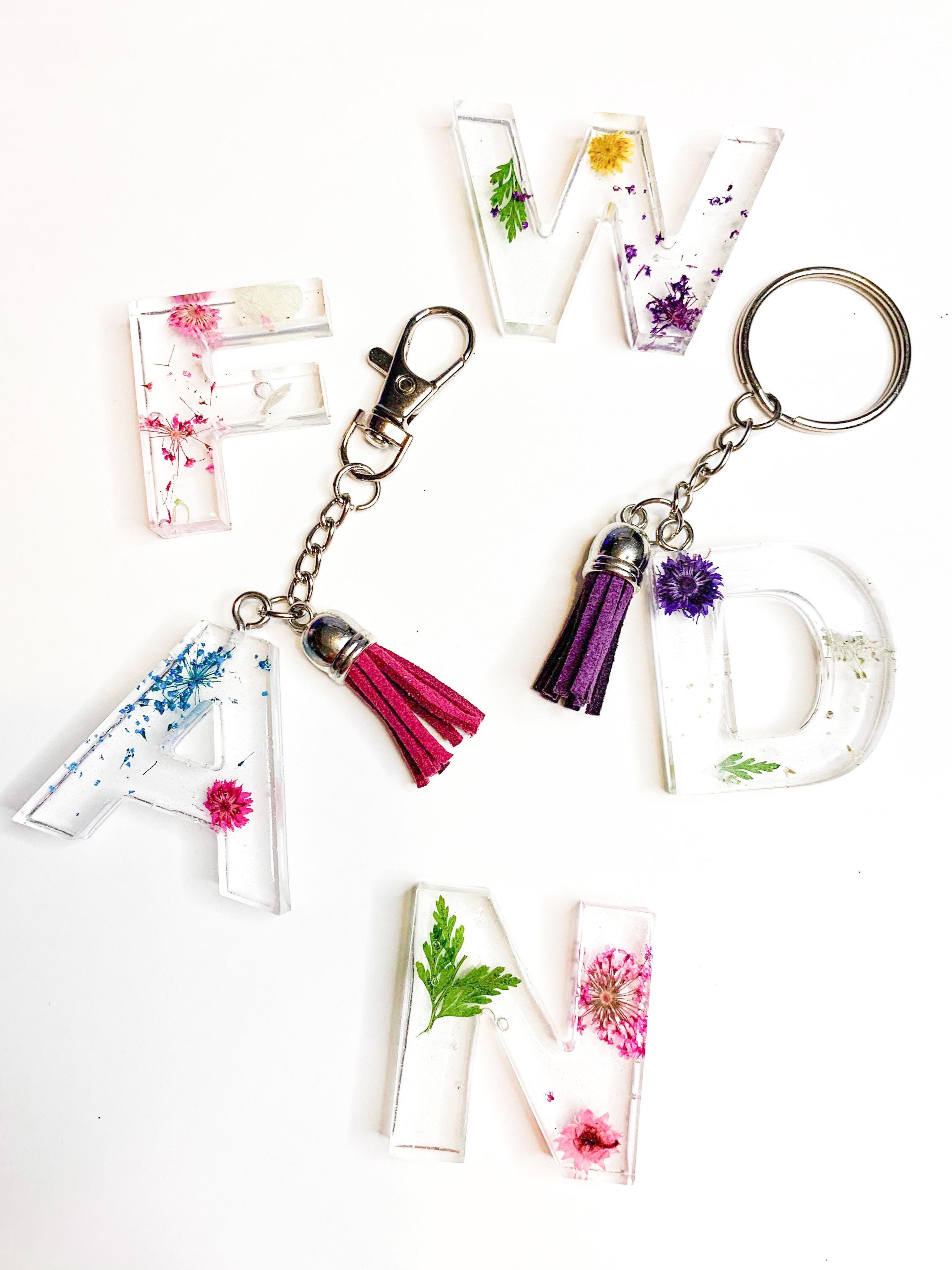 Epoxy Initial keychain w/tassel Etsy