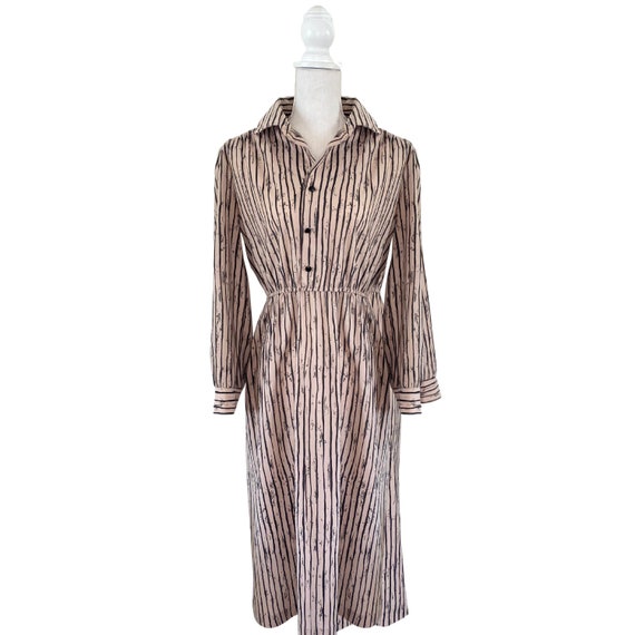 70s Vintage Rustic Stripe Mauve Button-down Dress - image 1