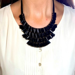 Geometric Black Crystal Statement Bib Necklace