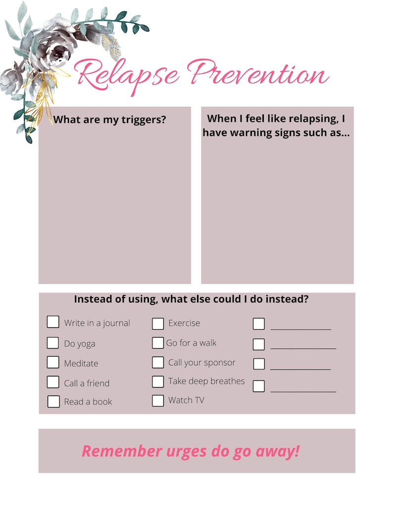 Relapse Prevention Plan Printable Etsy Canada