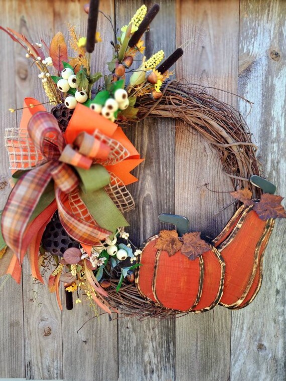 Fall Wreath,Thanksgiving Wreath, Farmhouse, Pumpkin Wreath, Fall Sign, Fall Wreath Front Door,Fall Burlap Wreath,