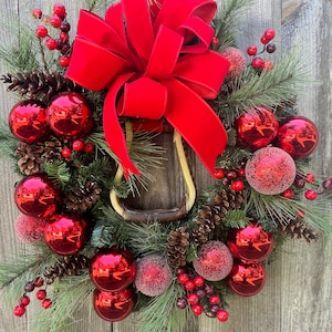 Christmas front door, horse wreath, farmhouse,