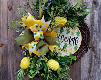 Front door wreath, Spring Wreath, Summer Wreath, Pineapple wreath, Farmhouse Wreath, Cottage Wreath, House Warming Gift