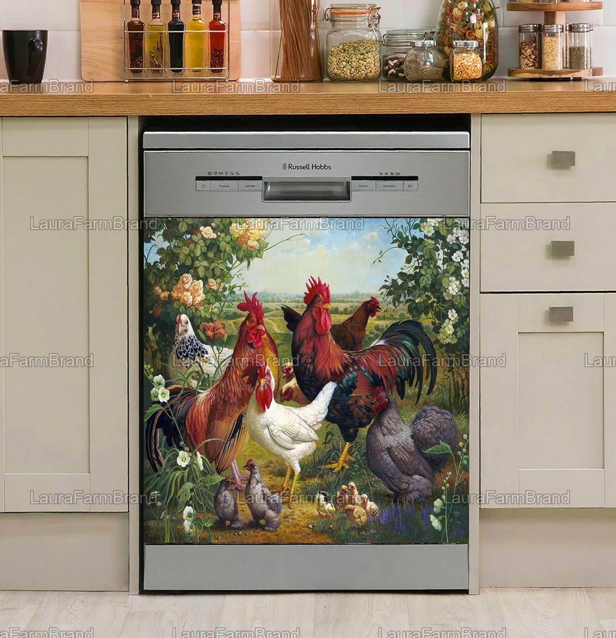 Rooster Chicken Dishwasher Cover Sticker Magnet