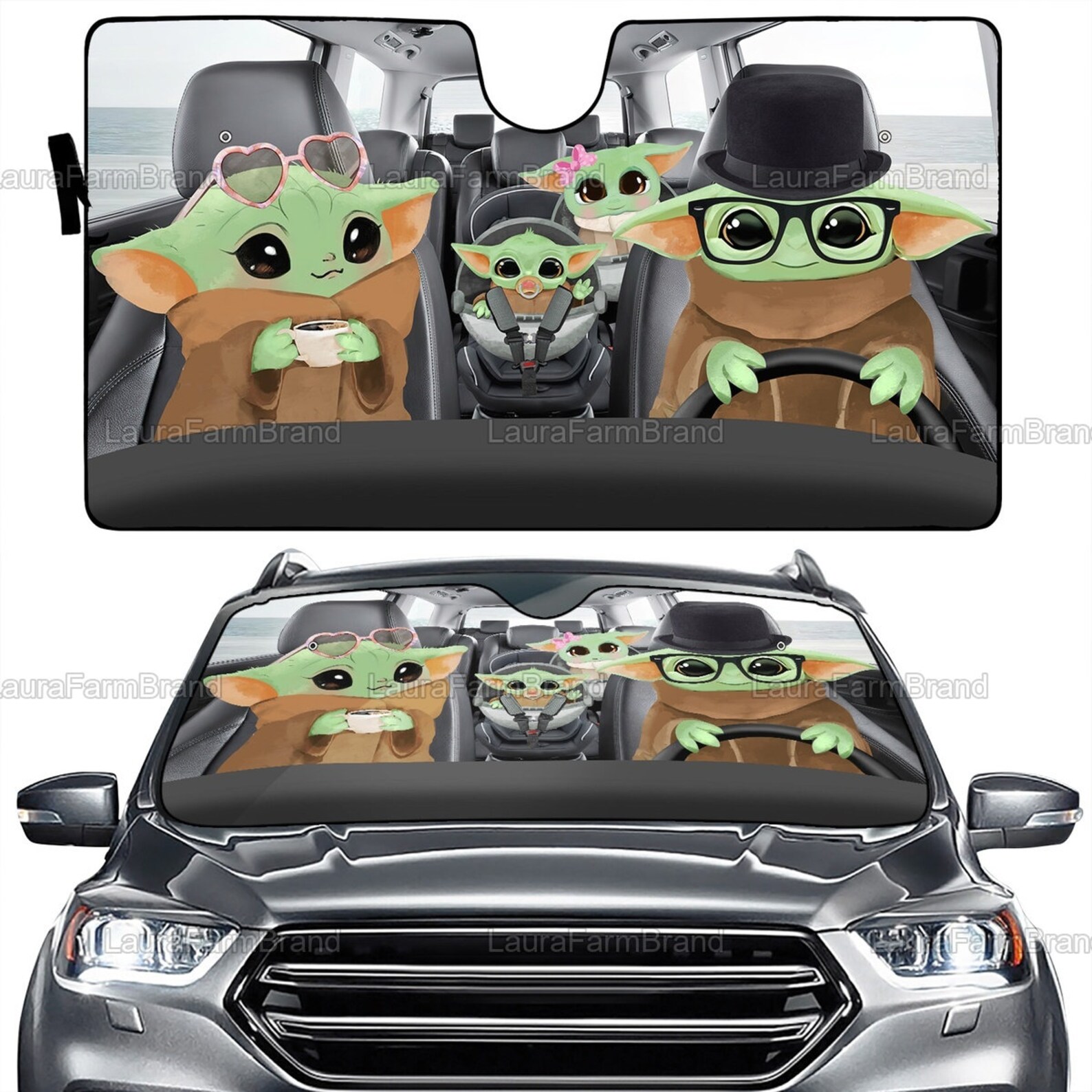 Baby Yoda Car Sunshade Baby Yoda Auto Sun Shade Baby Yoda Etsy