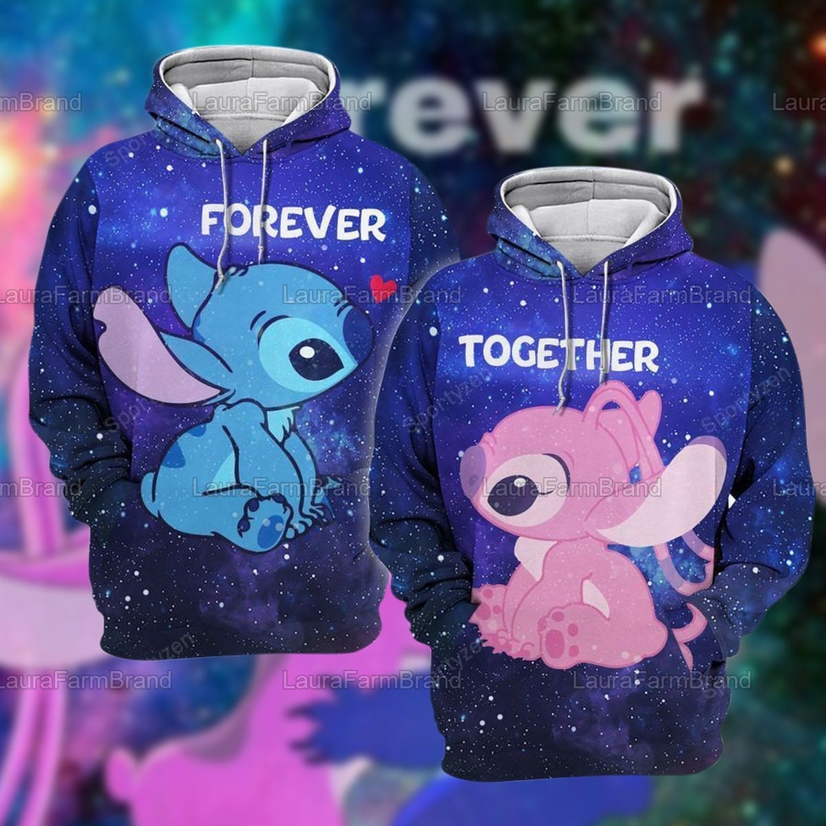 Custom Stitch and Angel Hoodie, Disney Couple Hoodie, Lilo and Stitch Hoodie,  Custom Disney Stitch and Angel Happy Valentines Hoodie, Stitch 