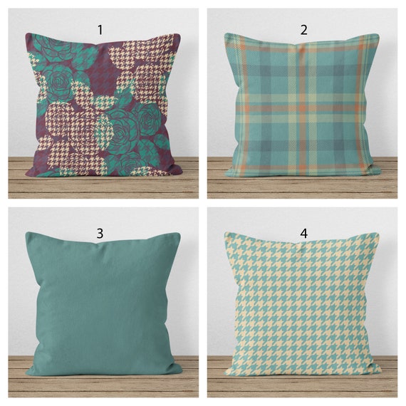teal buffalo plaid pillows