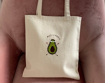 Handmade Avocado Embroidered Cute Tote Bag, Trendy Handmade Reusable Bag, Aesthetic Eco-friendly Gift for Vegans, Avo cardio Bag