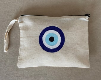 Evil Eye Cosmetic Bag, Bridesmaid Makeup Bag, Toiletry Zipper Pouch, Bachelorette Party Gift, Travel Organizer Bag