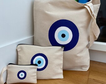 Evil Eye Tote Bag, Aesthetic Tote Bag, Bridesmaid Bag, Bridal Party Gift, Boho School Tote Bag, Cute Shoulder Bag