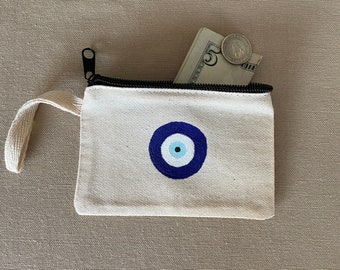 Evil Eye Coin Purse, Mini Money Bag, Small Change Pouch, Blue Card Zipper Pouch, Bachelorette Party Gift, Dog Treat Bag