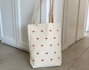 Heart Tote Bag, Cute Gift for Girlfriend, Aesthetic Tote Bag Her, Bridal Party Gift, Bridesmaid Bag, Retro School Tote Bag