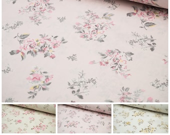 Baumwollstoff Meterware "Nora" Blumen Rosen Vintage Stoff 240 cm Maxi-Breite 100% Baumwolle aus Deutschland