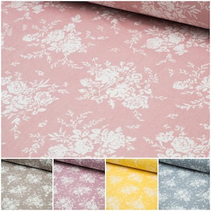 Baumwollstoff Meterware "Jana" Blumen Rosen Vintage Stoff 240 cm Maxi-Breite 100% Baumwolle aus Deutschland