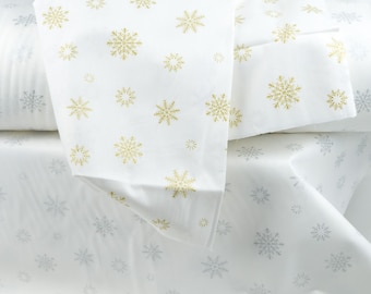 Baumwollstoff Meterware "Schnee" Gold Silber Weihnachten Kinder Stoff 240 cm Maxi-Breite 100% Baumwolle Öko-Tex