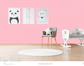 High quality fleece wallpaper with modern white dots on a raised pink/pink background - Nursery - Baby - PP-72A - by Pepa Parati