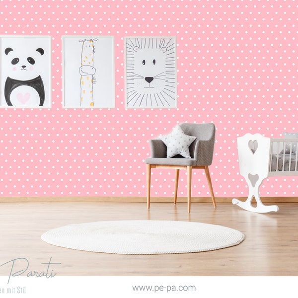 High quality fleece wallpaper with modern white dots on a raised pink/pink background - Nursery - Baby - PP-72A - by Pepa Parati