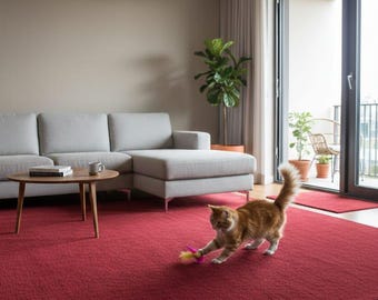 Hand Tufted Red Wool Rug, Modern solid for  Living Room Carpet