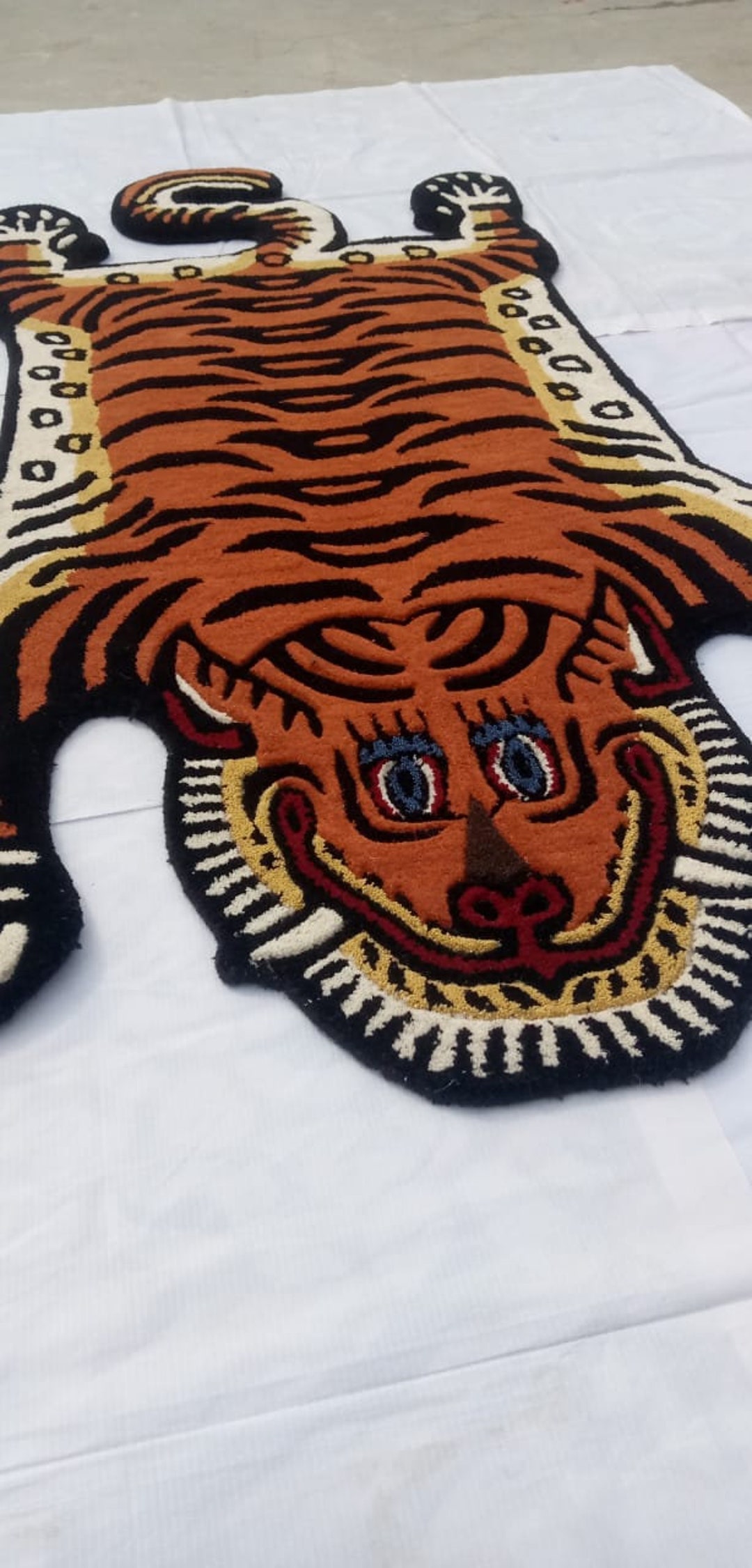 Tiger Shape Rug Tibetan Tiger Rug Handmade, Tufted Wool Animal Shape Rug, Statement ...