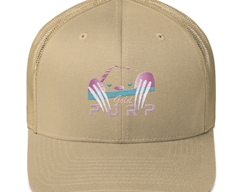 Purp Gold Embroidered Trucker Cap - Khaki Mesh Snapback Hat
