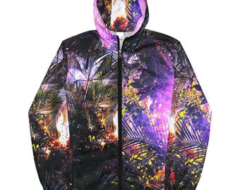 Floral Palm Tree Print Windbreaker: Tropic Athleisure Jacket