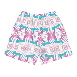 パープゴールド メンズ アスレチック ロング ショーツ - ポリエステル ショーツ - 夏用ショーツ - アスレチックウェア - パターンデザイン - ポケット付きショーツ - ホワイト&ゴールド