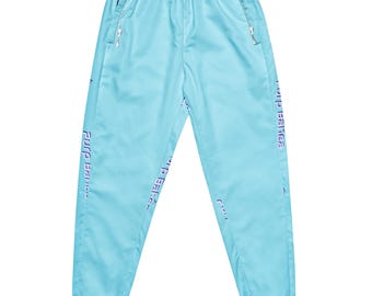 Blue Tropical Athleisure Track Pants – Unisex Water-Resistant Joggers