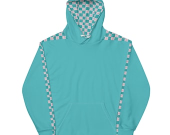 Turquoise Spring SUPER COZY checker hoodie - polyester lightweight hoodie - Minimalist sweatshirt - Breathable Comfortable Sweater