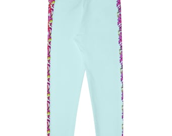Leggings de yoga violet à imprimé floral - Pantalon respirant qui évacue l'humidité - Vêtements de sport couleurs du printemps - Legging à fleurs