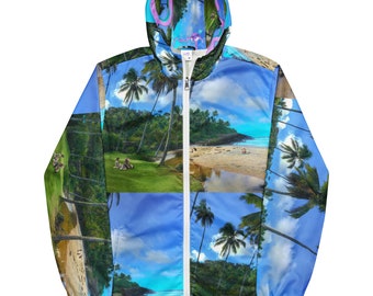 Tropical Palm Tree Windbreaker: Water-Resistant Zip-Up Track Jacket