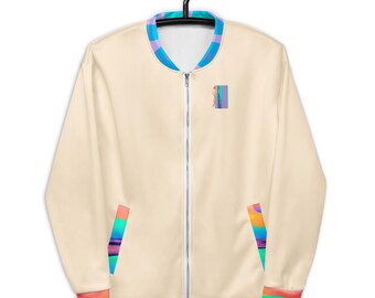 Purp Praia Bomber Jacket - Beige, Papaya, and Blue Jacket - Silky smooth polyester material