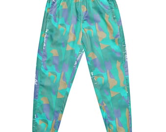 Turquoise Camo Track Pants - Workout Winter Pants - Relaxed Fit Athleisure Joggers
