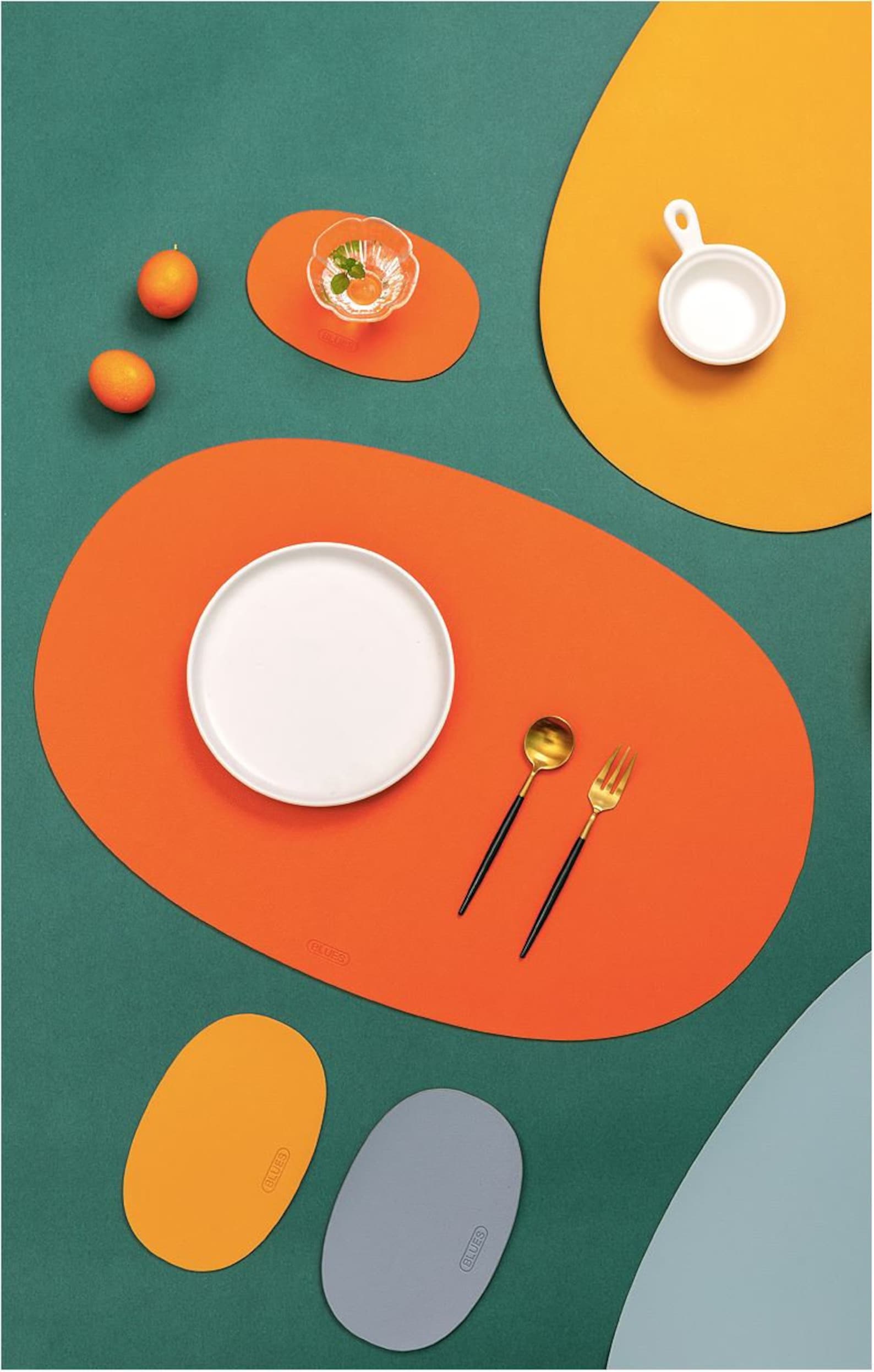 Faux Leather Mat Set for Kitchen Dinner Table - OS-Orange