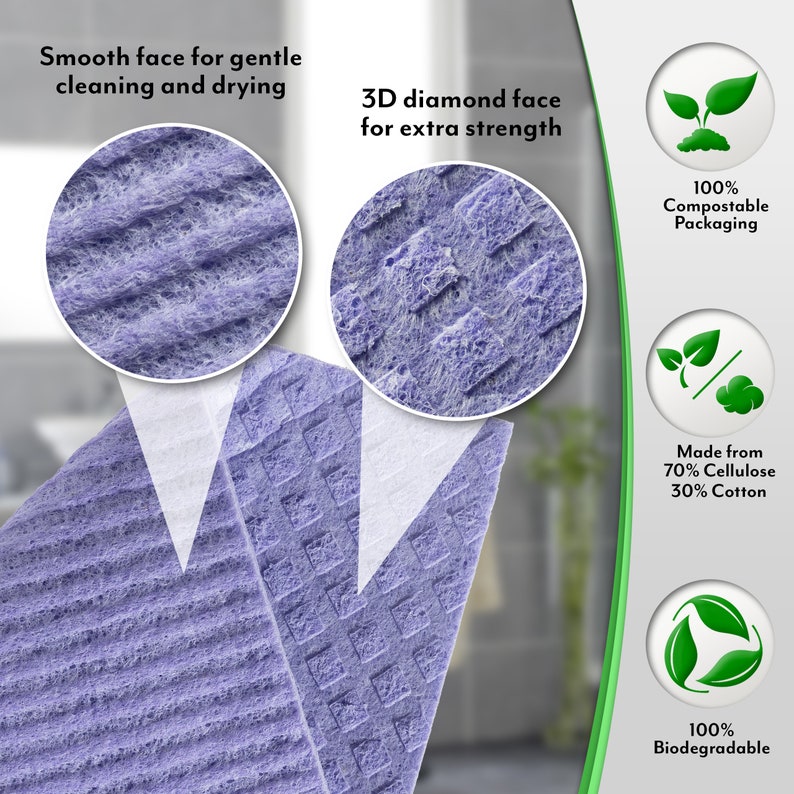 This Eco friendly Sponge Cloth is Reusable Swedish Dishcloths Washable /& Biodegradable Purple 10 Pack Zero Waste Kitchen Sponges